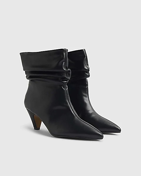 Black Slouch Heeled Ankle Boots