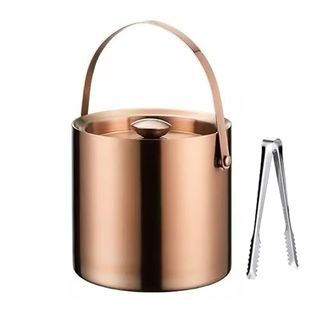 Lzyjckh Stainless Steel Ice Bucket, Double Wall Stainless Steel Ice Bucket for Parties With Lid and Ice Tongs,stainless Steel Champagne Ice Bucket,for Cocktail Bar, Parties & Outdoor,copper,3l