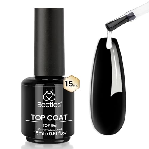 Beetles 15ml No Wipe Top Coat Gel Polish, High Gloss Shiny Long-Lasting Clear Gel Top Coat for Women