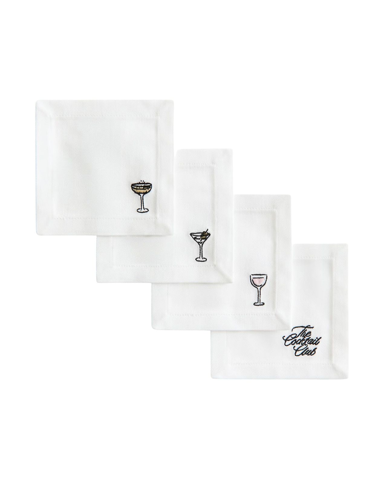 White Embroidered Cocktail Coasters