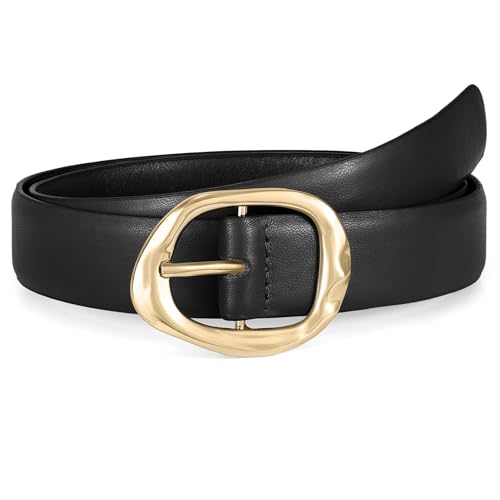Whippy Women Leather Belts Fashion Waist Belt Classic Ladies Leather Belts for Jeans Trousers Dresses With Gold Buckle, Black 39 Inches
