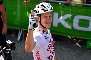 CHTEL LES PORTES DU SOLEIL FRANCE JULY 10 Bob Jungels of Luxembourg and AG2R Citren Team celebrates winning during the 109th Tour de France 2022 Stage 9 a 1929km stage from Aigle to Chtel les portes du Soleil 1299m TDF2022 WorldTour on July 10 2022 in Chtel les portes du Soleil France Photo by Tim de WaeleGetty Images