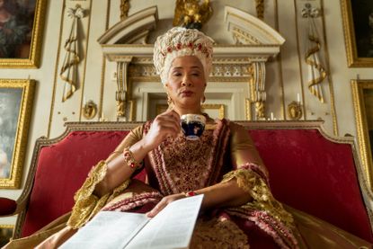 BRIDGERTON GOLDA ROSHEUVEL as QUEEN CHARLOTTE in episode 105 of BRIDGERTON