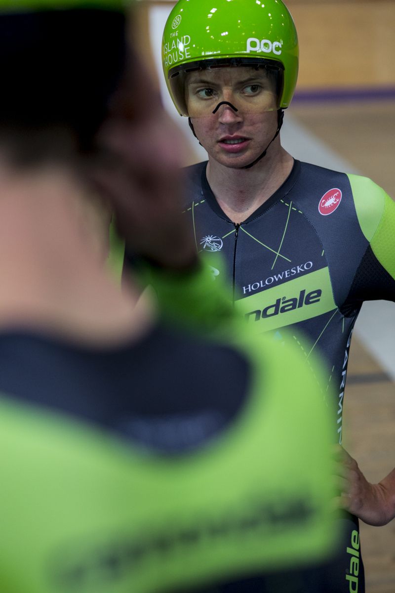 Joe Dombrowski during some training on the track