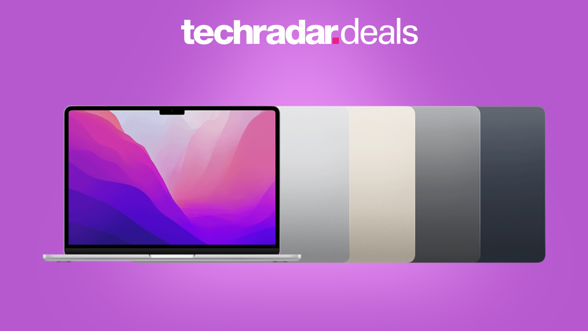Apple MacBook Air m2 on purple background with TechRadar deals text