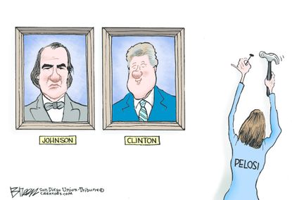 Political Cartoon U.S. Pelosi Trump Clinton Johnson Ukraine Impeached Presidents