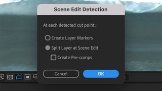Adobe After Effects Scene Edit Detection options