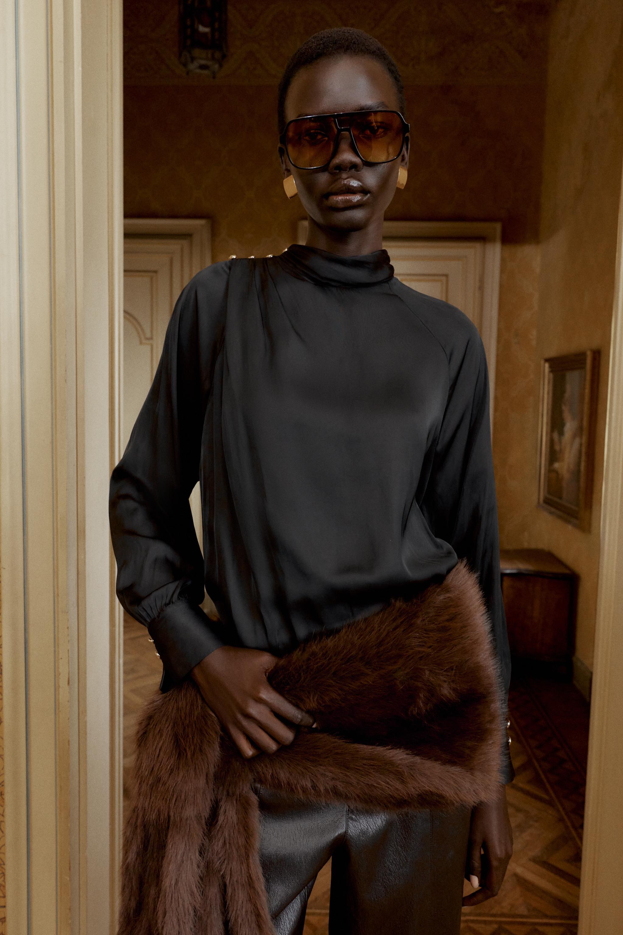 Satin Blouse With Shoulder Buttons