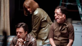 (L-R) Sebastian Stan as Guy, Renate Reinsve as Ingrid Vold, Adam Pearson as Oswald in "A Different Man"