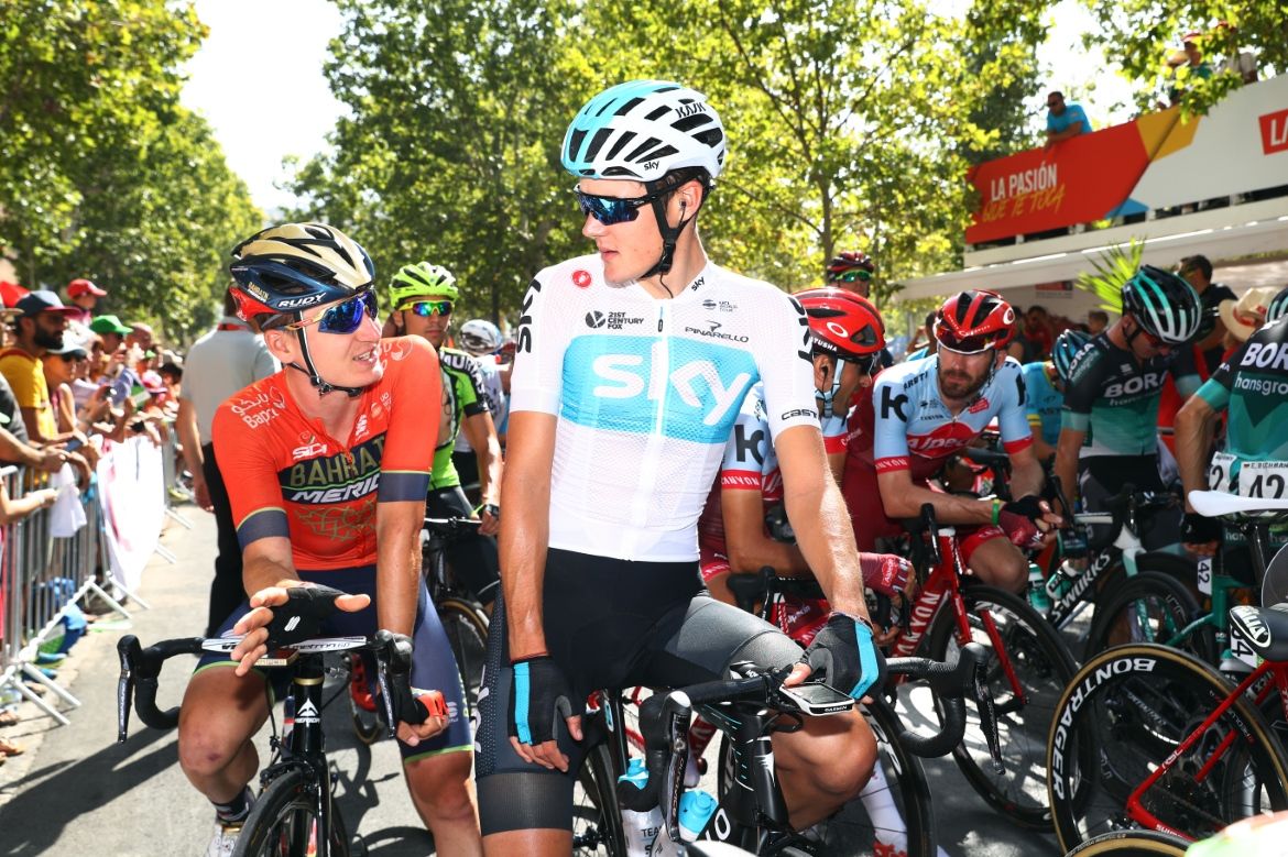 Mark Padun and Pavel Sivakov chat ahead of the start of stage 5