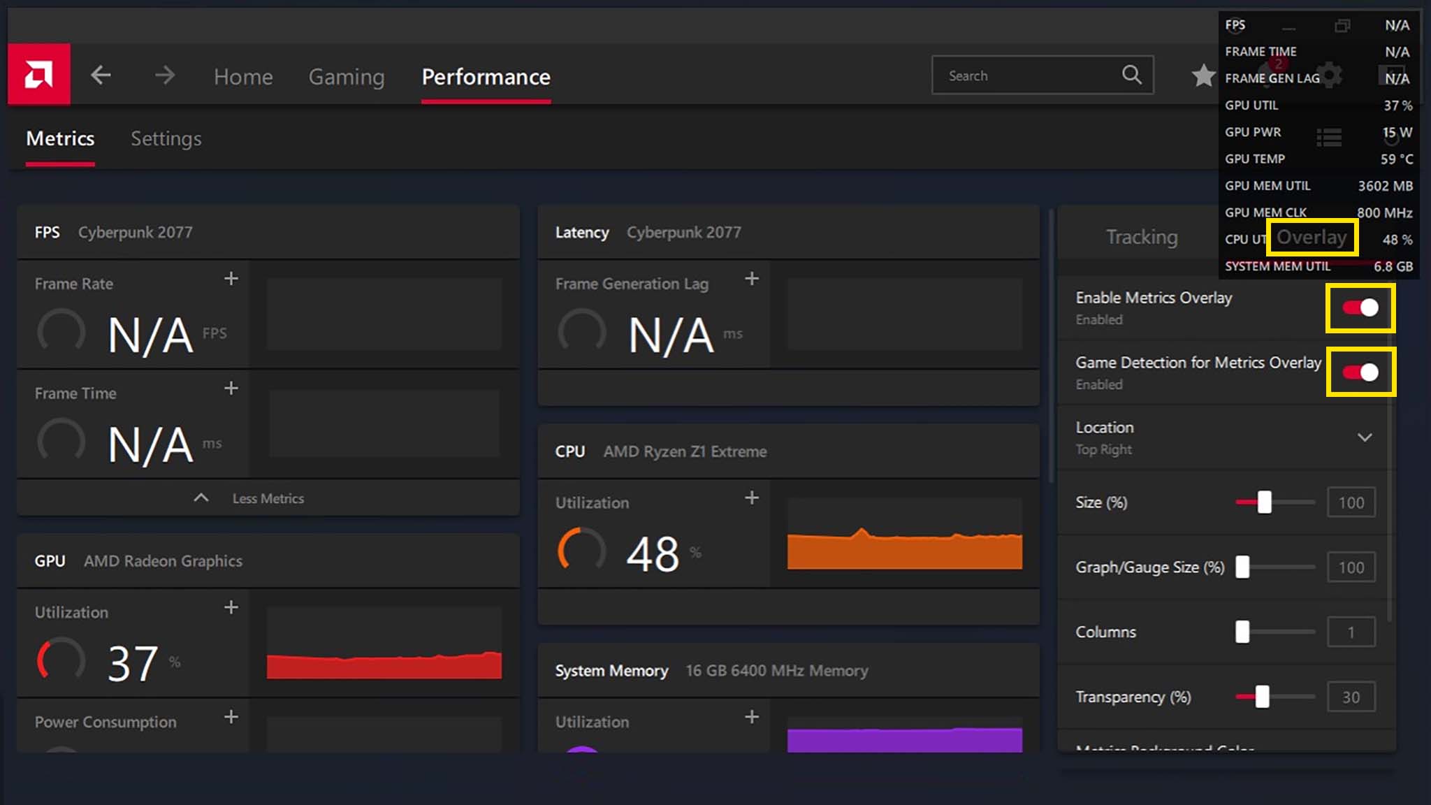 Configuración de ROG Ally AFMF: superposición de rendimiento AMD.