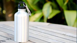 A stainless steel water bottle