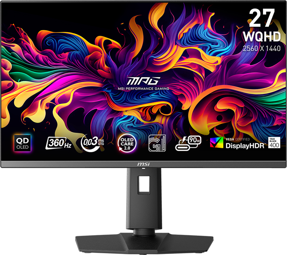 An MSI MPG 271QRX against a white background