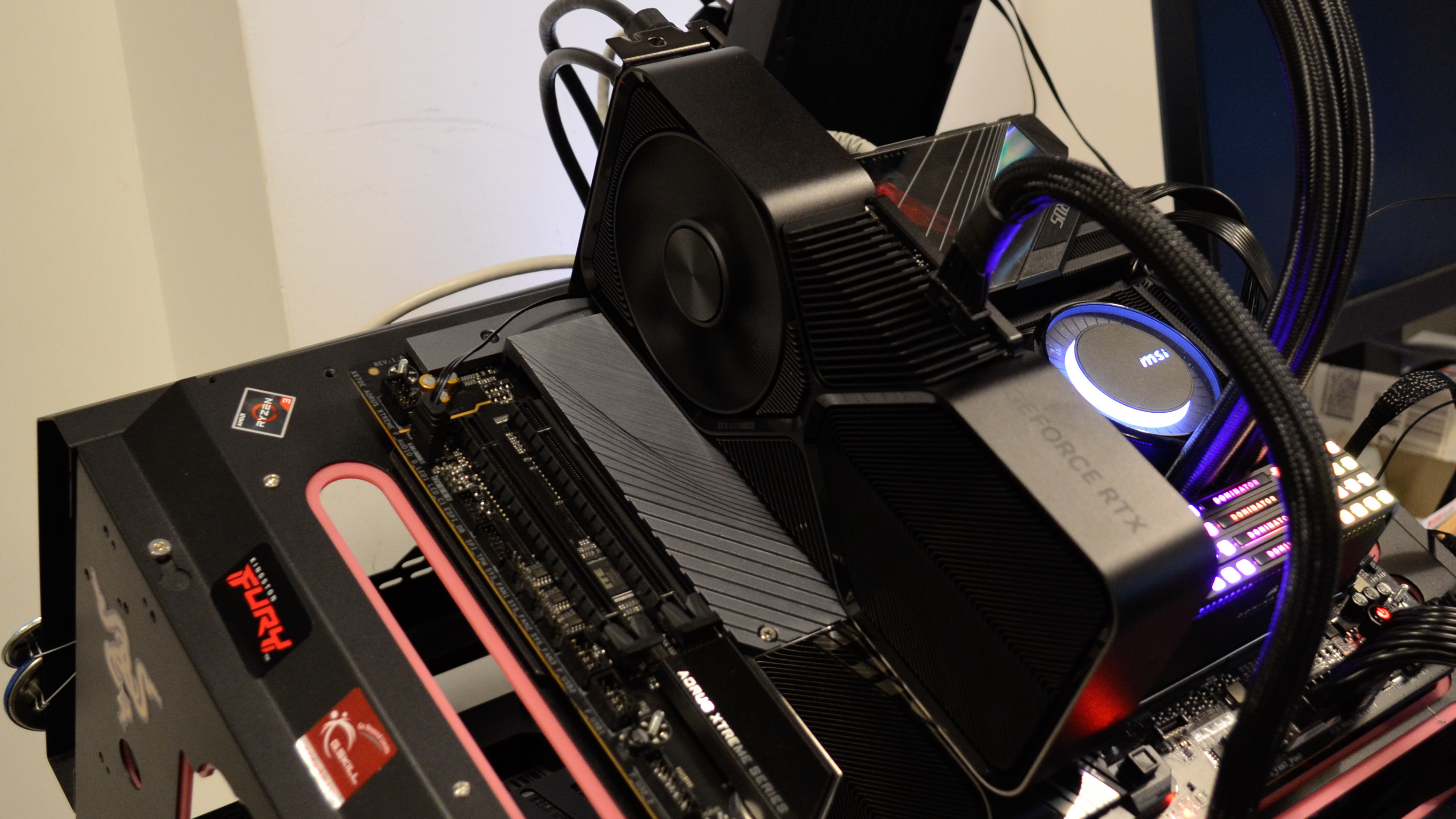 An Nvidia GeForce RTX 4070 Super slotted into a test bench