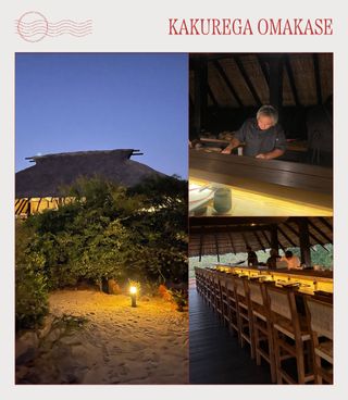 A collage of influencer and restaurant imagery featuring Kakurega Omakase in Puerto Escondido, Mexico.