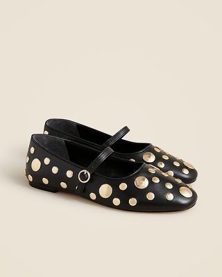 Logan Studded Mary Jane Ballet Flats in Leather