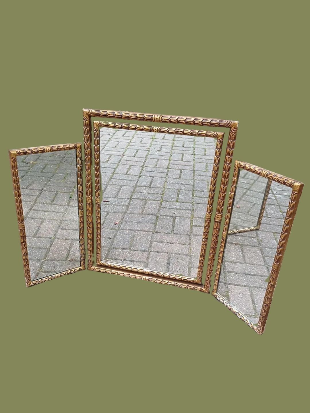 TrendingVintageRetro, Vintage Late Victorian Gold Gilt Triple Folding Vanity Dressing Table Mirror