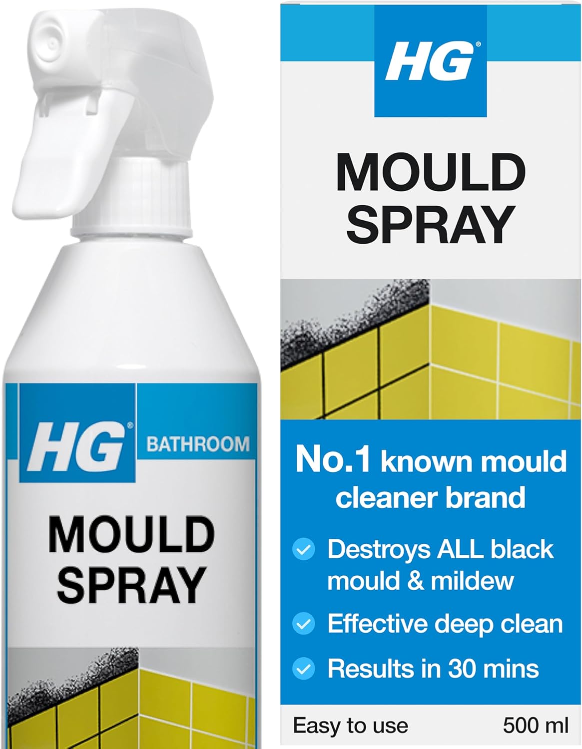 Hg Mould Spray - Effective Black Mould &amp;amp; Mildew Cleaner, Removes Stains &amp;ndash; 500ml