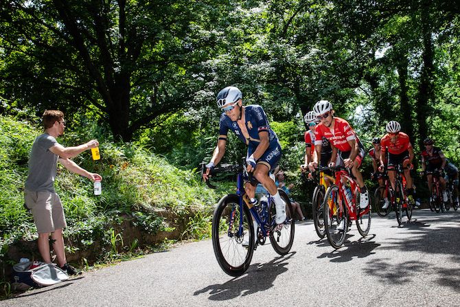 Larry Warbasse (Aqua Blue Sport) leads over the climb during the US Pro Road Race National Championships on June 24, 2018 in Knoxville, Tennessee. (
