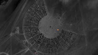 The temporary Black Rock City where the annual 'radical self-expression' festival Burning Man takes place seen from space by the European Earth-observing satellite Sentinel-2.