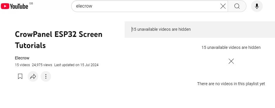 Screenshots of the Elecrow YouTube page