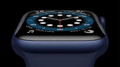 Apple Watch Series 6 display in blue aluminum
