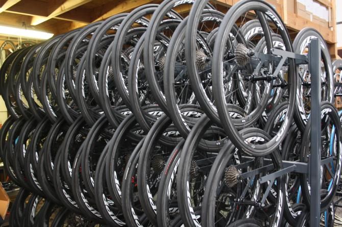 The Zipp wheels on show at the service course in Belgium