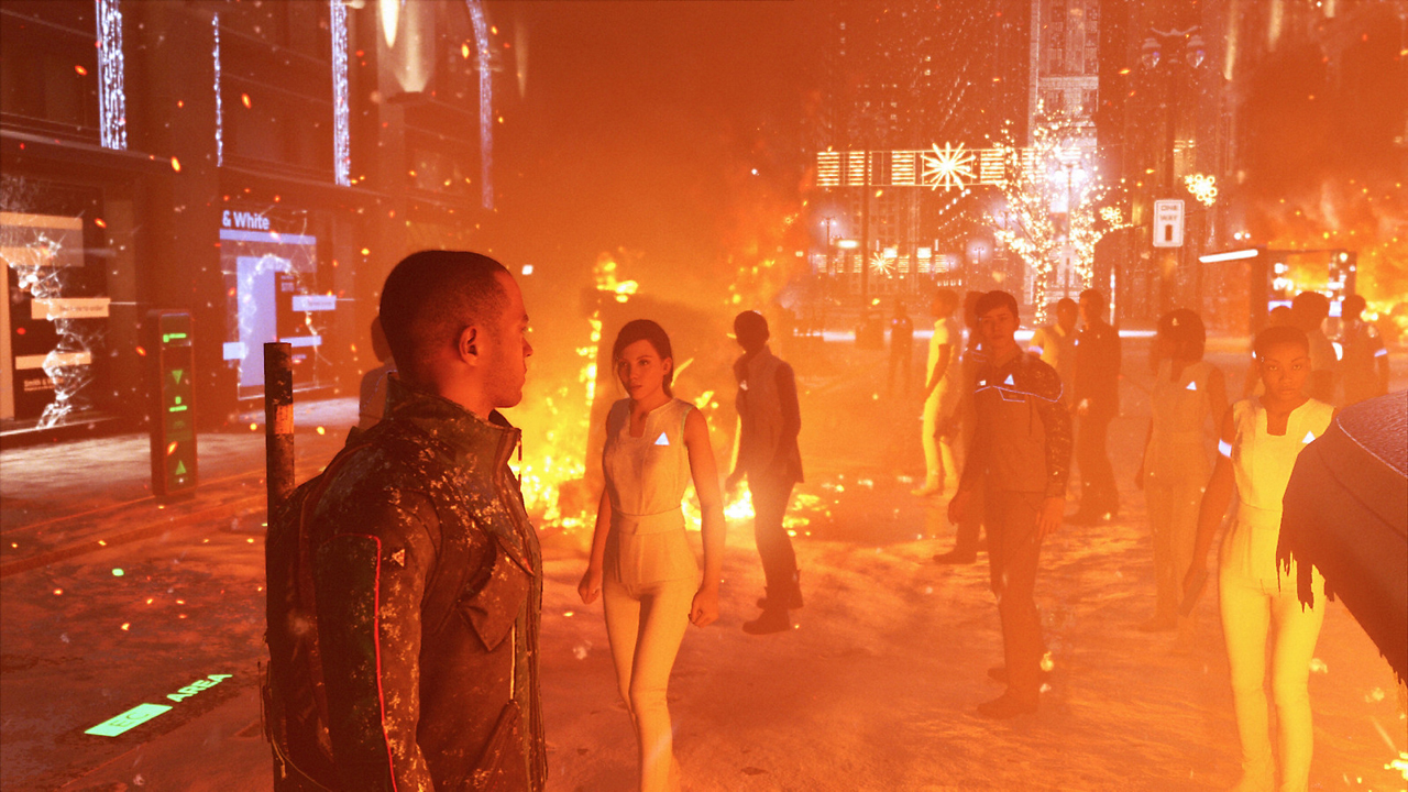 One hero, Connor, exploring a city in Detroit: Become Human, one of our best PS4 games