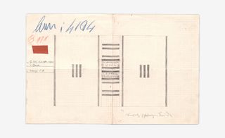 Sketch shows the design, featuring three parallel lines that nod to the story within