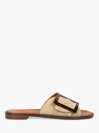 Penelope Chilvers Biarritz Suede Buckle Sandals, Taupe