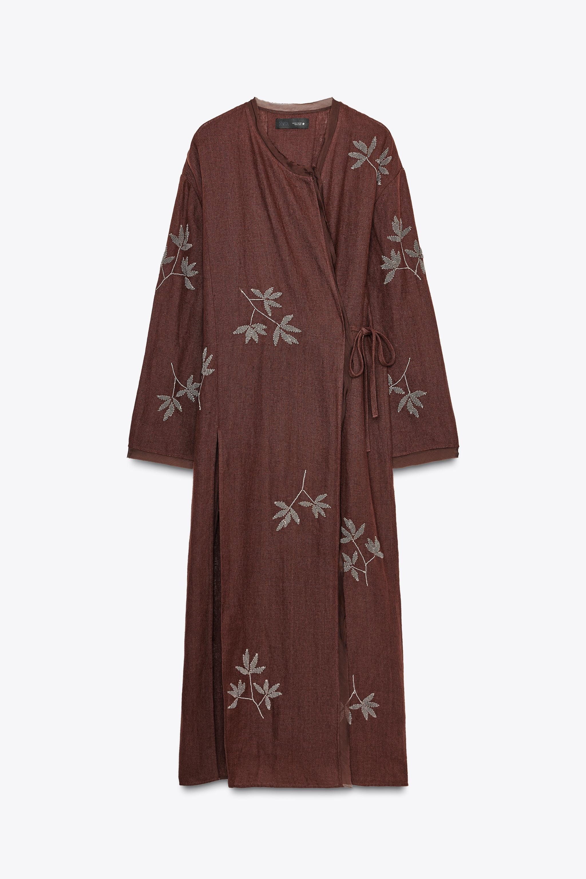 ZARA, Embroidered Linen Kimono Zw Collection