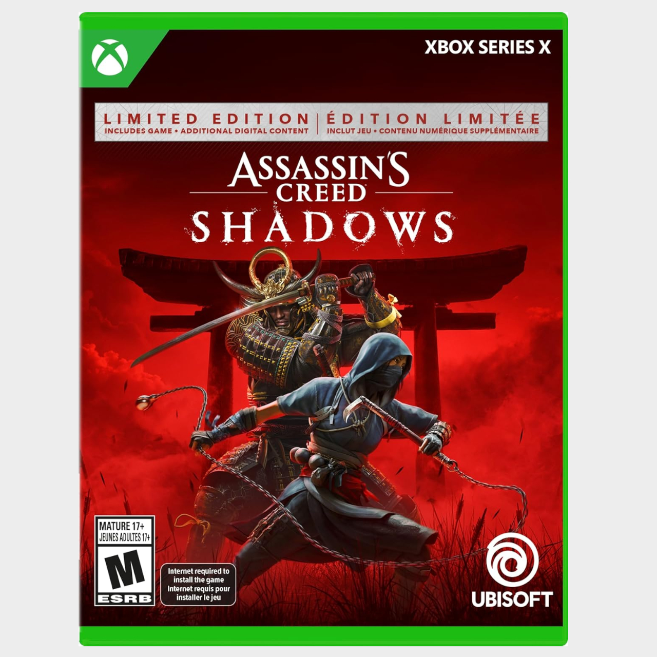 Assassin's Creed Shadows Xbox box on a plain background