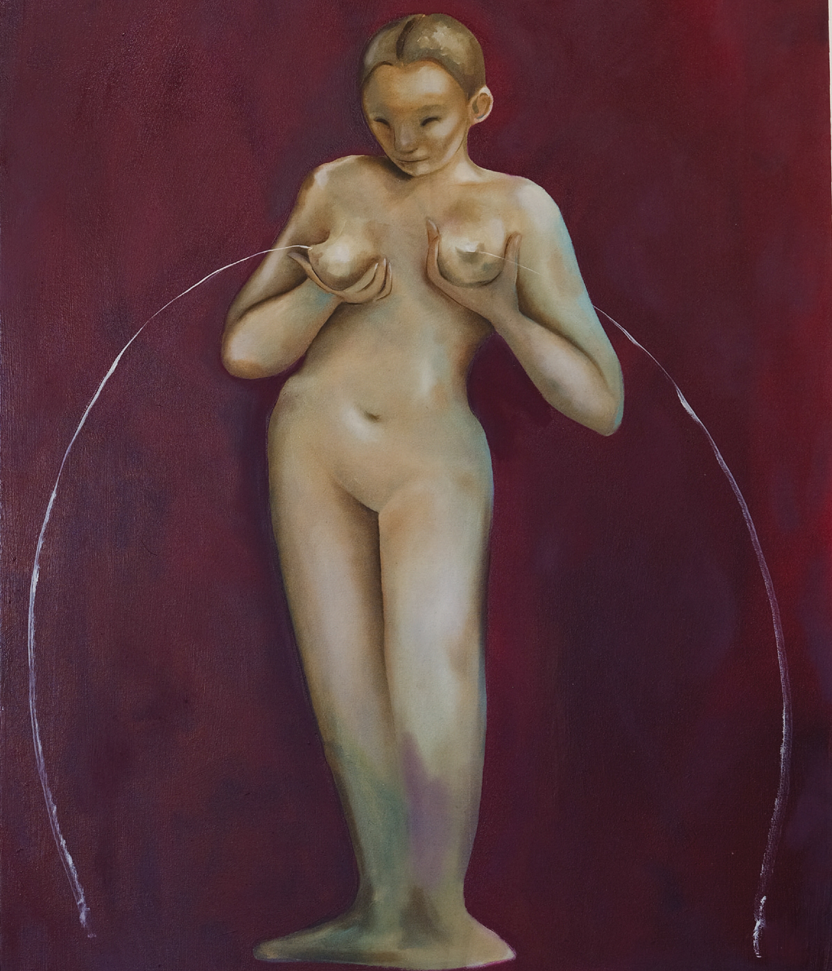 Painting, nude female figure with breasts as fountains
