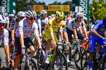 Cyclists prepare for Stage 6 of the 87th Volta a Portugal, a 132.6km stage from Santa Maria da Feira to Peso da Regua, at Europarque in Santa Maria da Feira, Portugal. (Photo by Pedro Brandao/NurPhoto via Getty Images)