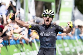 Robin Carpenter celebrates his stage 2 win