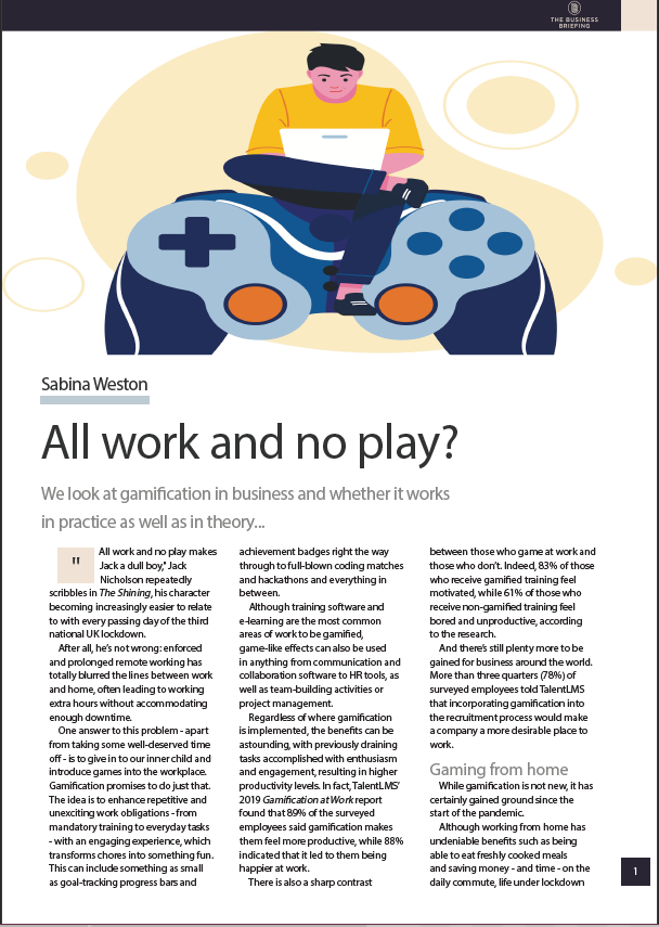 All work and no play? Gamification in business - The Business Briefing