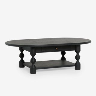 black wooden dining table with geometric accents