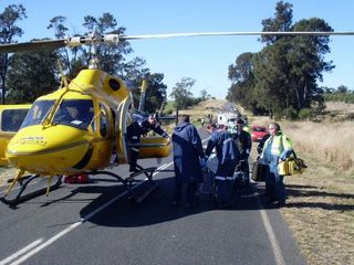 Brenton Jones is airlifted from the scene of the accident at the Tour of Toowoomba