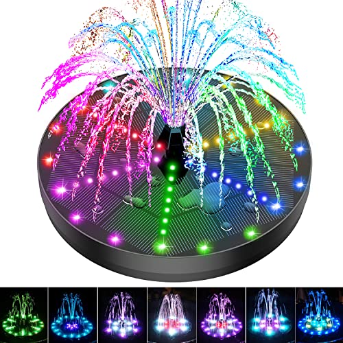 Gaizerl Solar Bird Bath Fountains Upgraded, 4w Solar Powered Water Fountain Pump With 4000 Battery, 7 Nozzles &amp;amp; 4 Fixers, Colorful Led Lights for Garden, Swimming Pool, Pond, Fish Tank and Outdoor
