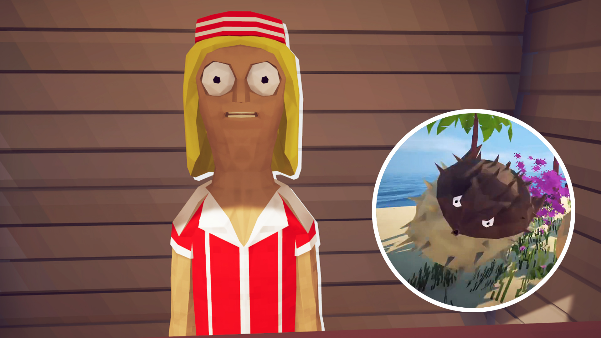 How to Fish - The Island 2 vendor with a cutout image of the Pufferfish boss in the bottom right. 