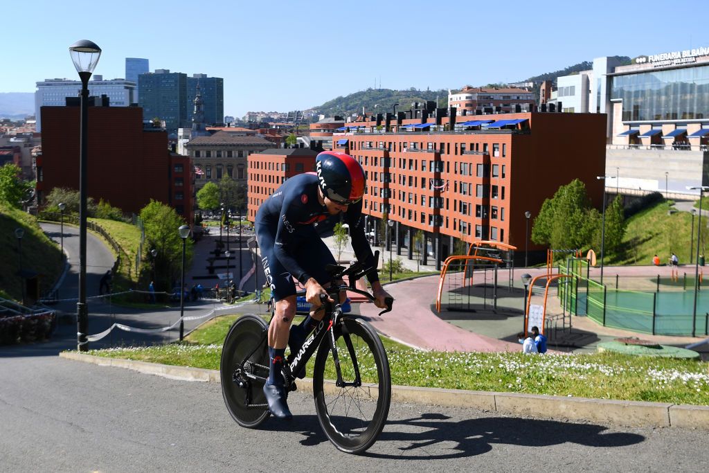 BILBAO SPAIN APRIL 05 Tao Geoghegan Hart of United Kingdom and Team INEOS Grenadiers during the 60th ItzuliaVuelta Ciclista Pais Vasco 2021 Stage 1 a 139km individual time trial from Bilbao to Bilbao itzulia ehitzulia ITT on April 05 2021 in Bilbao Spain Photo by David RamosGetty Images