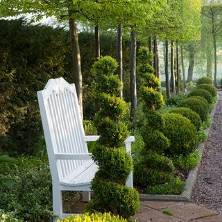garden area with white chair