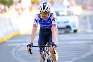 HARELBEKE BELGIUM MARCH 25 Kasper Asgreen of Denmark and Team QuickStep Alpha Vinyl crosses the finish line during the 65th E3 Saxo Bank Classic 2022 a 2039km one day race from Harelbeke to Harelbeke E3SaxobankClassic WorldTour on March 25 2022 in Harelbeke Belgium Photo by Tim de WaeleGetty Images