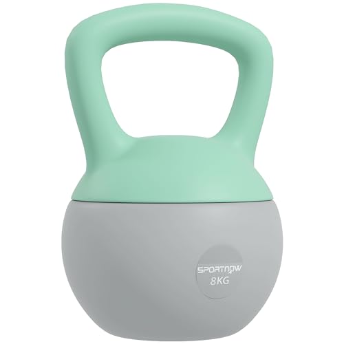 Sportnow Soft Kettlebell, 8kg Kettle Bell With Non-Slip Handle for Home Gym Weight Lifting and Strength Training, Grey and Green