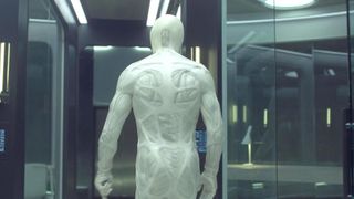 still from Westworld showing back of a strange character