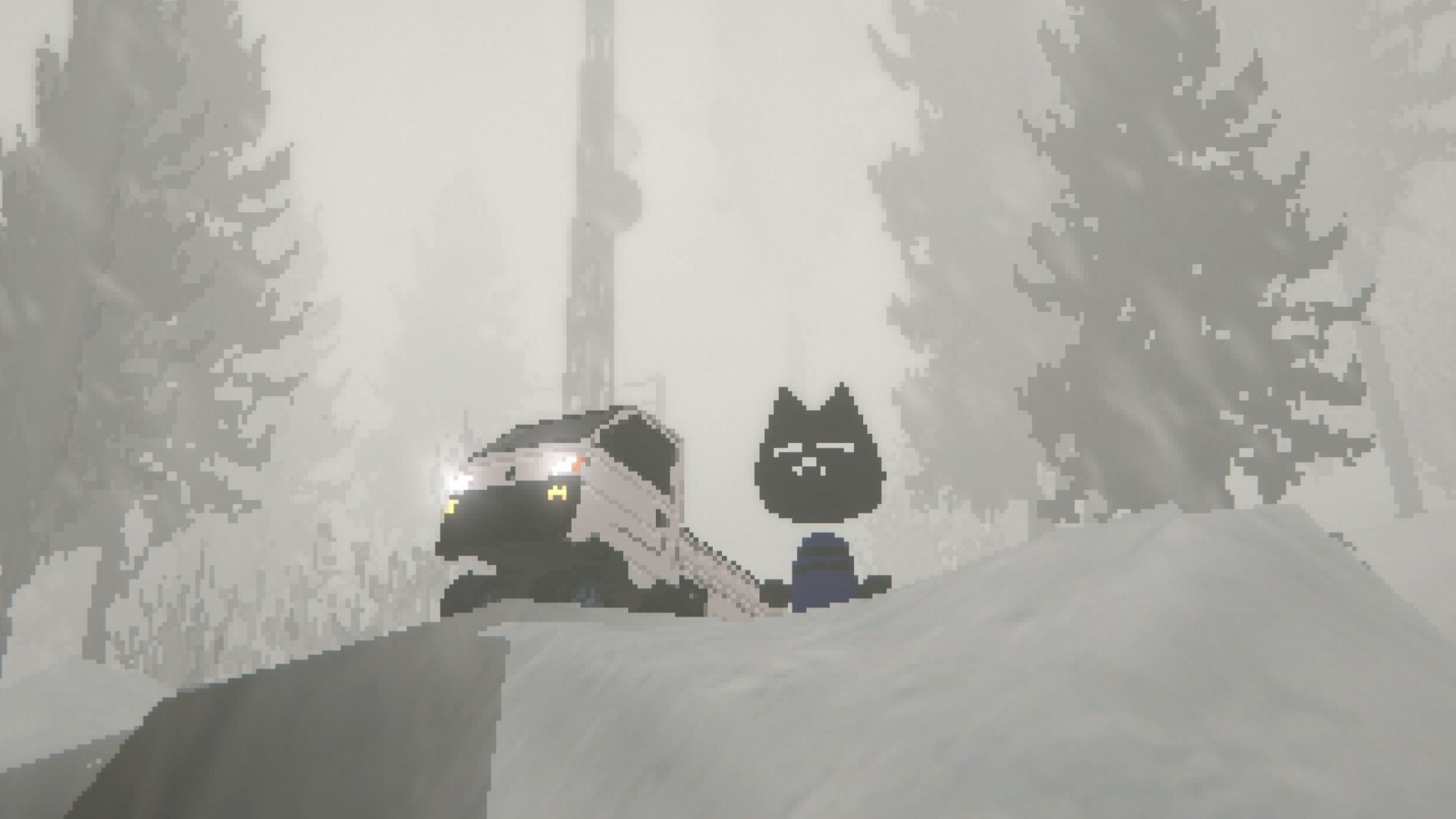 The perpetually-scowling cat player character standing next to their kei truck in Easy Delivery Co.