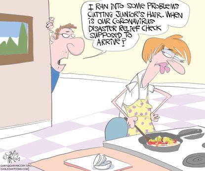 Political Cartoon U.S. Coronavirus Stimulus Congress haircut check disaster relief
