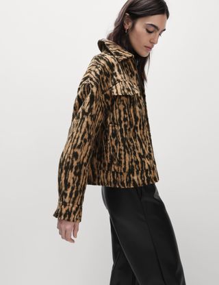 Animal Print Trucker Jacket With Wool