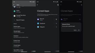 Captures d'écran montrant la fonction " clonage d'applications " sur Android 14