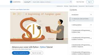 LinkedIn Learning Python website screenshot